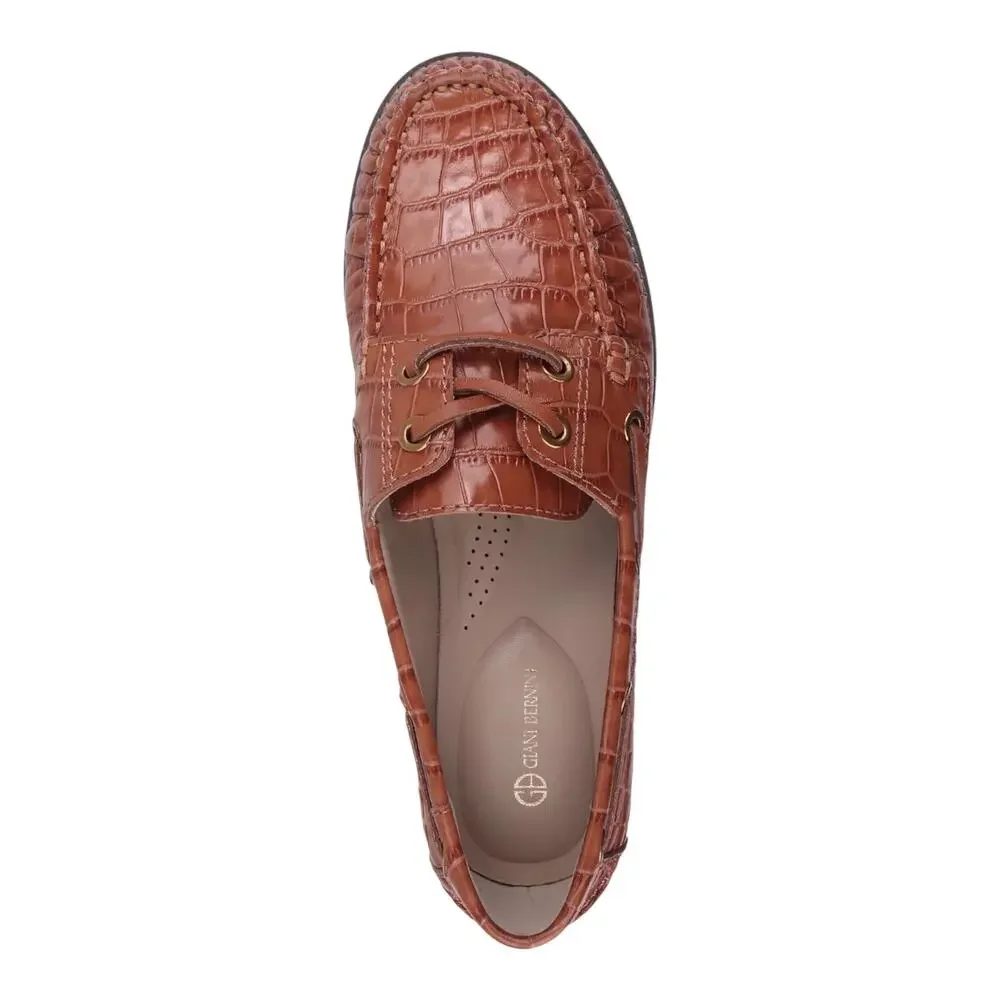 Giani Bernini Women's Lylaa Leather Boat Shoe Loafers Brown Size 6 1/2
